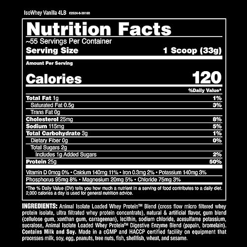Universal Nutrition Vanilla Animal Whey Isolate Protein Powder - 25g Protein, Muscle Builder for Men & Women - Pre & Post Workout Recovery with Digestive Enzymes - Low Sugar - 4 lbs