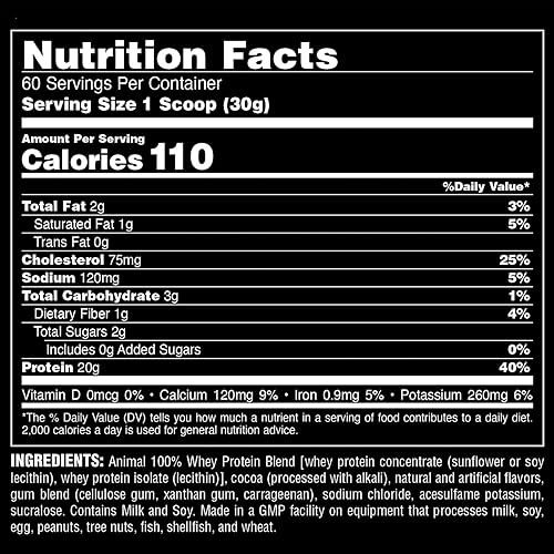 Universal Nutrition Chocolate Animal Whey Protein Powder - 100% Whey Blend for Workout Recovery, 4 lb