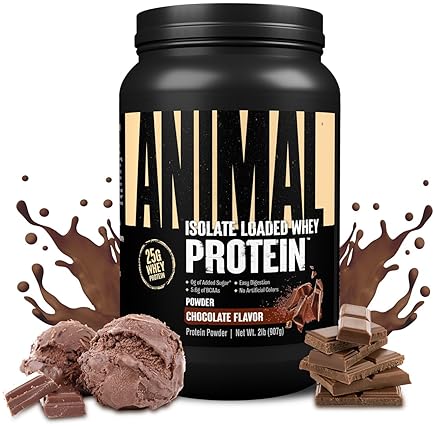 Universal Nutrition Chocolate Animal Whey Isolate Protein Powder - 25g Protein, Muscle Builder & Recovery for Men & Women - Low Sugar