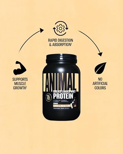 Universal Nutrition Cookies & Cream Animal Whey Isolate Protein Powder - 25g Protein, Low Sugar - Muscle Builder for Pre & Post Workout - Men & Women