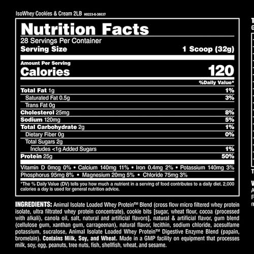 Universal Nutrition Cookies & Cream Animal Whey Isolate Protein Powder - 25g Protein, Low Sugar - Muscle Builder for Pre & Post Workout - Men & Women