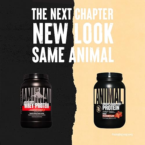 Universal Nutrition Strawberry Animal Whey Isolate Protein Powder - 25g Protein, Low Sugar - Pre & Post Workout Muscle Builder with Digestive Enzymes for Men & Women