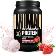 Universal Nutrition Strawberry Animal Whey Isolate Protein Powder - 25g Protein, Low Sugar - Pre & Post Workout Muscle Builder with Digestive Enzymes for Men & Women