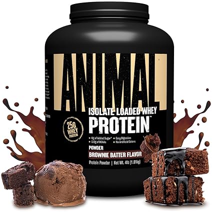 Universal Nutrition Animal Whey Isolate Protein Powder - 25g Protein, Low Sugar - Brownie Batter Flavor - Muscle Builder & Recovery for Men & Women