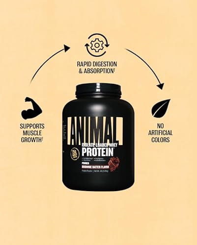 Universal Nutrition Animal Whey Isolate Protein Powder - 25g Protein, Low Sugar - Brownie Batter Flavor - Muscle Builder & Recovery for Men & Women