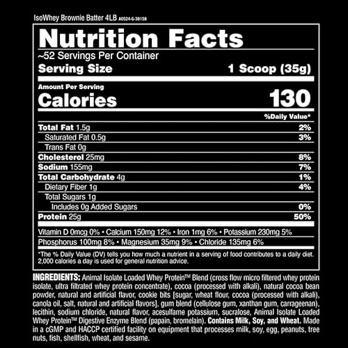Universal Nutrition Animal Whey Isolate Protein Powder - 25g Protein, Low Sugar - Brownie Batter Flavor - Muscle Builder & Recovery for Men & Women