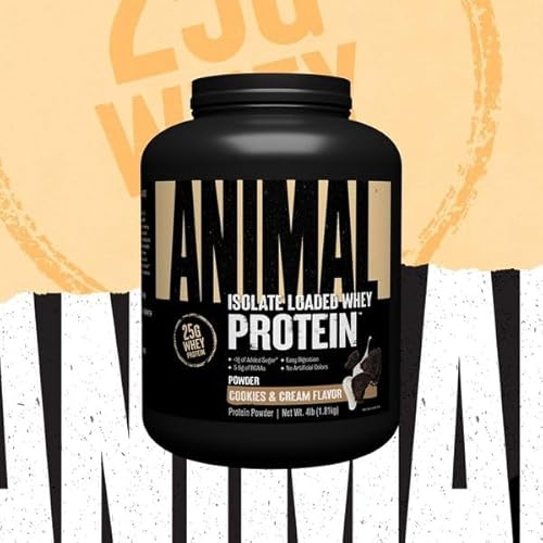 Universal Nutrition Cookies & Cream Animal Whey Isolate Protein Powder - 25g Protein - Pre & Post Workout Muscle Builder & Recovery with Digestive Enzymes - Men & Women - 4 lbs