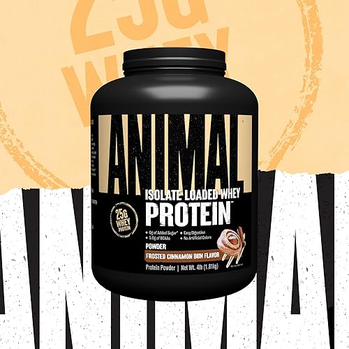 Universal Nutrition Frosted Cinnamon Bun Animal Whey Isolate Protein Powder - 25g Protein, Pre & Post Workout, Digestive Enzymes - Men & Women - 4 lbs