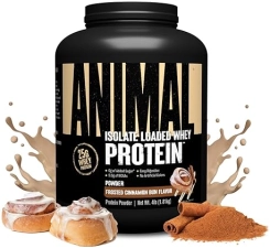 Universal Nutrition Frosted Cinnamon Bun Animal Whey Isolate Protein Powder - 25g Protein, Pre & Post Workout, Digestive Enzymes - Men & Women - 4 lbs