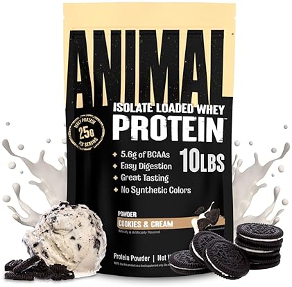 Universal Nutrition Animal Whey Isolate Protein Powder - 25g Protein, Cookies & Cream Flavor - Muscle Builder for Men & Women"
