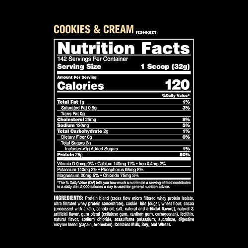Universal Nutrition Animal Whey Isolate Protein Powder - 25g Protein, Cookies & Cream Flavor - Muscle Builder for Men & Women"