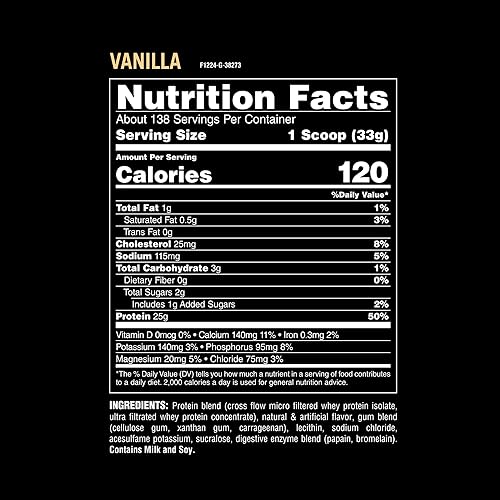 Universal Nutrition Vanilla Animal Whey Isolate Protein Powder - Muscle Builder with Digestive Enzymes - 25g Protein, Low Sugar - 10 lbs
