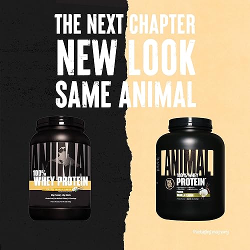 Universal Nutrition Vanilla Animal Whey Protein Powder - 100% Whey Blend for Pre/Post Workout, Recovery, Low Sugar Meal Replacement with BCAAs - 4 lb