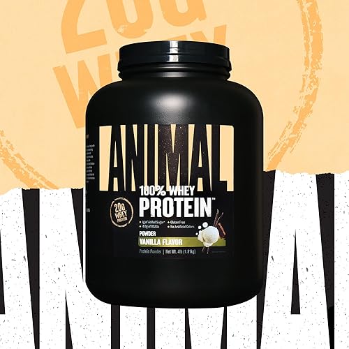 Universal Nutrition Vanilla Animal Whey Protein Powder - 100% Whey Blend for Pre/Post Workout, Recovery, Low Sugar Meal Replacement with BCAAs - 4 lb