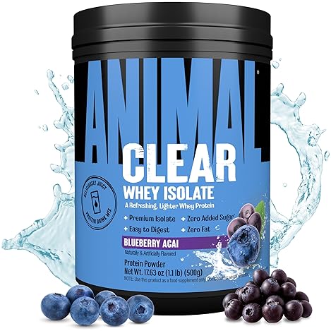 Universal Nutrition Blueberry Acai Clear Whey Isolate Protein Powder - 5g BCAA, Easy Mix & Digest, Refreshing Anytime Drink - 500g