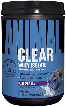 Universal Nutrition Blueberry Acai Clear Whey Isolate Protein Powder - 5g BCAA, Easy Mix & Digest, Refreshing Anytime Drink - 500g