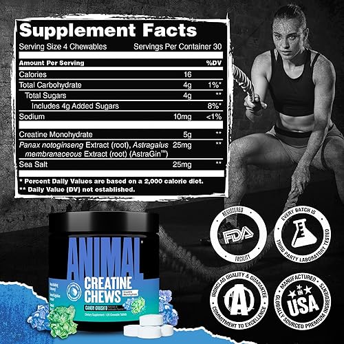 Universal Nutrition Animal Creatine Chews with AstraGin & Sea Salt - Max Absorption Pre/Post-Workout for Lean Muscle Growth & Recovery