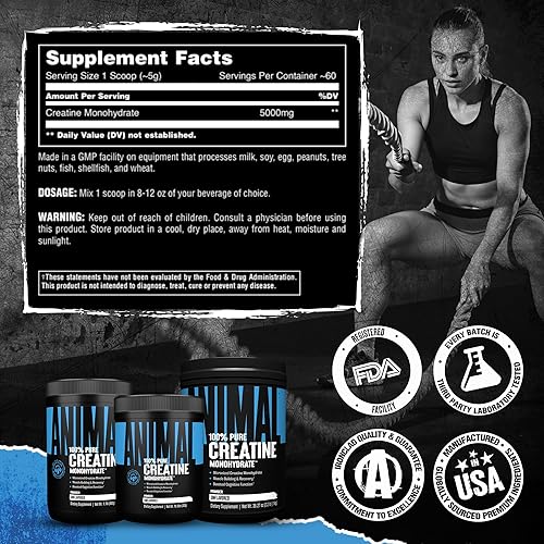 Universal Nutrition Micronized Animal Creatine Monohydrate Powder for Muscle Growth and Strength - Unflavored, 300g