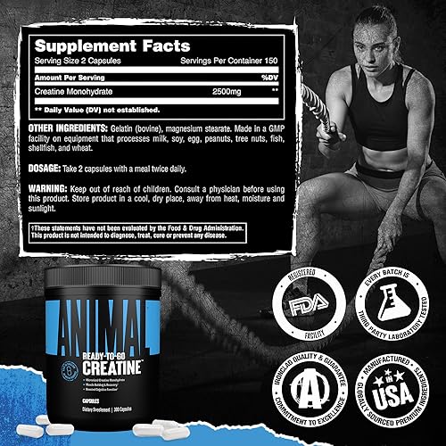 Universal Nutrition Animal Creatine Monohydrate Capsules - 300 Caps, 2500mg - Muscle Growth & Endurance Support'