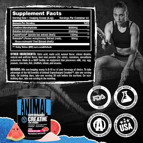 Universal Nutrition Watermelon Flavored Animal Supercharged Creatine Powder with Betaine & Senactiv - 300g'