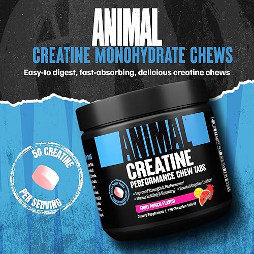 Universal Nutrition Enhanced Animal Creatine Chews Tablets with AstraGin for Better Absorption - Fruit Punch Flavor'