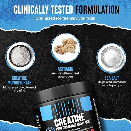 Universal Nutrition Enhanced Animal Creatine Chews Tablets with AstraGin for Better Absorption - Fruit Punch Flavor'