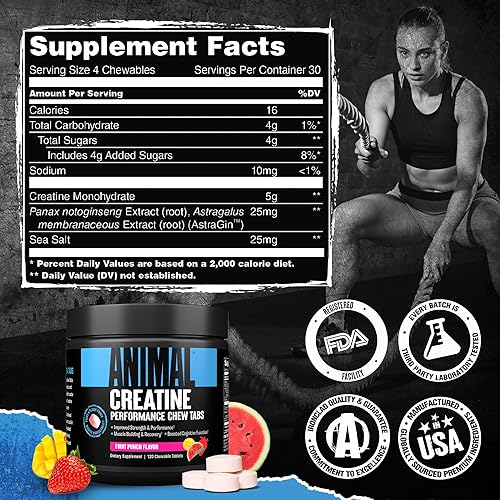 Universal Nutrition Enhanced Animal Creatine Chews Tablets with AstraGin for Better Absorption - Fruit Punch Flavor'
