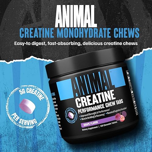 Universal Nutrition Enhanced Animal Creatine Chews Tablets - Grape Flavor, with AstraGin & Sea Salt for Absorption & Pump, Chewable & Convenient'