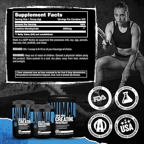 Universal Nutrition Premium Animal Creatine Monohydrate Powder for Muscle Growth and Strength - 1kg
