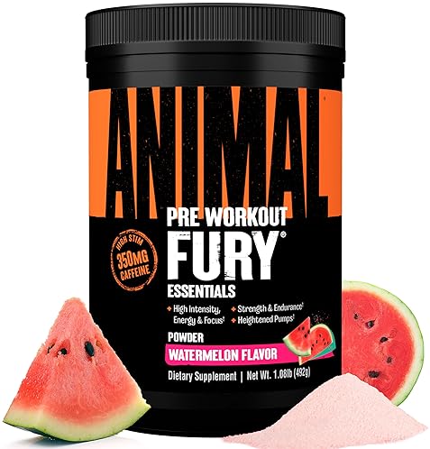 Universal Nutrition Animal Fury Pre Workout Powder - Energy & Focus Supplement with BCAA & Caffeine - Watermelon Flavor - 30 Servings