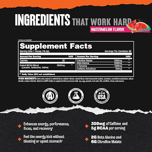 Universal Nutrition Animal Fury Pre Workout Powder - Energy & Focus Supplement with BCAA & Caffeine - Watermelon Flavor - 30 Servings