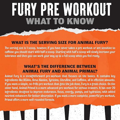 Universal Nutrition Animal Fury Pre Workout Powder - Energy & Focus Supplement with BCAA & Caffeine - Watermelon Flavor - 30 Servings