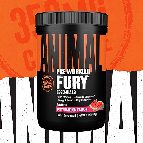 Universal Nutrition Animal Fury Pre Workout Powder - Energy & Focus Supplement with BCAA & Caffeine - Watermelon Flavor - 30 Servings