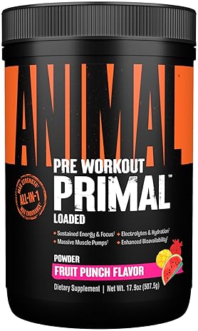 Universal Nutrition Primal Animal Muscle Hydration Preworkout Powder - Energy Boost with Beta Alanine, 3DPump, Caffeine & Electrolytes - Fruit Punch Flavor