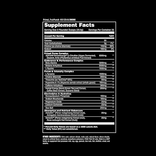 Universal Nutrition Primal Animal Muscle Hydration Preworkout Powder - Energy Boost with Beta Alanine, 3DPump, Caffeine & Electrolytes - Fruit Punch Flavor