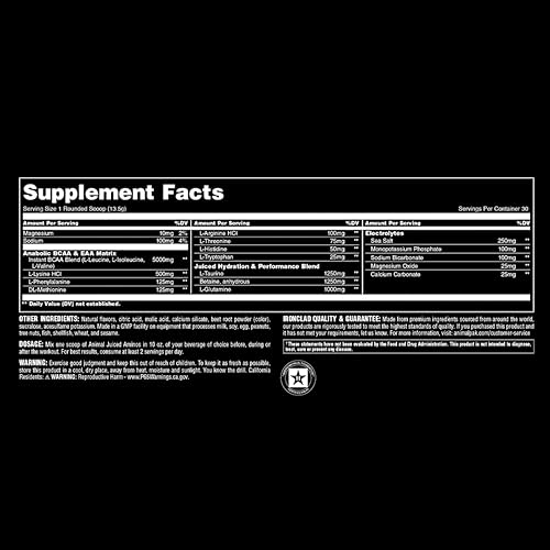 Universal Nutrition Animal Juiced Amino Acids BCAA Powder EAA Matrix with Electrolytes Grape Flavor 30 Servings'