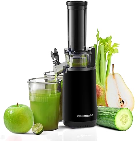 Elite Gourmet Masticating Cold Press Juicer in Charcoal Grey - Easy to Clean, Ideal for Vegetables and Fruits