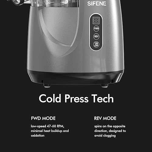 SiFENE Cold Press Juicer Machine - Large Feed Chute, High Juice Yield, Easy Clean, Gray