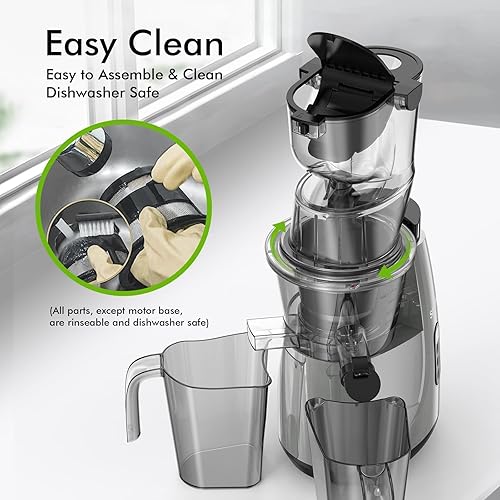 SiFENE Cold Press Juicer Machine - Large Feed Chute, High Juice Yield, Easy Clean, Gray