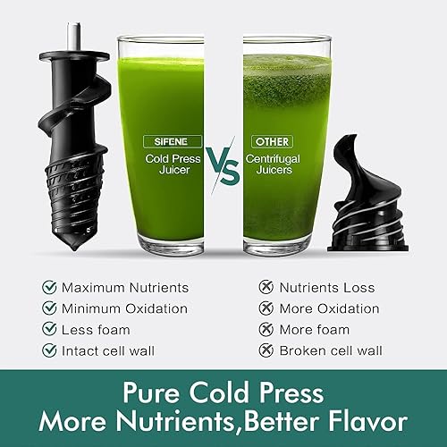 SiFENE Cold Press Juicer - Dual Wide Mouth Masticating Juicer, Anti-Clog, Easy to Clean - BPA Free, Black