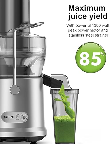 SiFENE Centrifugal Juicer Machine, 1000W Extractor with Large Feed Chute, Easy to Clean, Gray