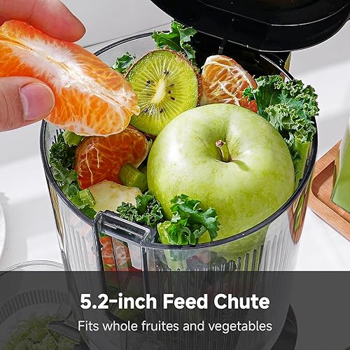 AMZCHEF Cold Press Juicer - Large Feed Chute, Stainless Steel Masticating Juicer, Easy to Clean - Silver