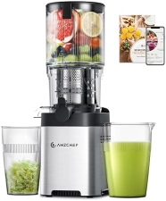 AMZCHEF Cold Press Juicer - Large Feed Chute, Stainless Steel Masticating Juicer, Easy to Clean - Silver