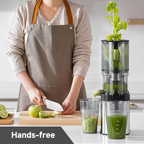 AMZCHEF Cold Press Juicer - Large Feed Chute, Stainless Steel Masticating Juicer, Easy to Clean - Silver