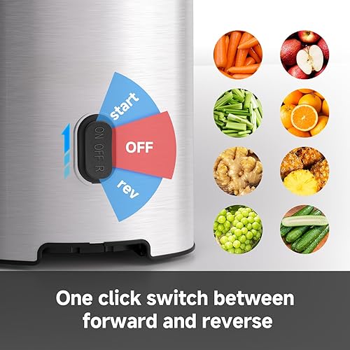 AMZCHEF Cold Press Juicer - Large Feed Chute, Stainless Steel Masticating Juicer, Easy to Clean - Silver