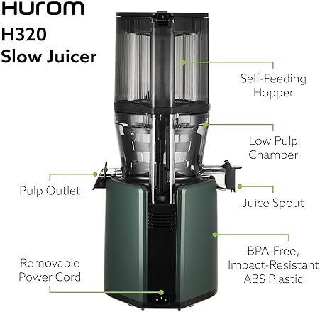 Hurom H320 Slow Juicer for Vegetables and Fruit | Self-Feeding Cold Press Machine | High Yield | BPA Free | Easy to Clean