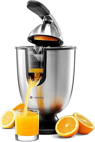 Eurolux Premium Electric Orange Juicer | Stainless Steel Citrus Squeezer with Powerful Motor and Easy Juicing Handle