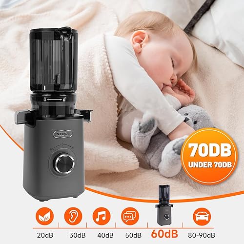 Mısdlar Store Gray Slow Juicer Machine with Large Feed Chute for Whole Fruits and Vegetables