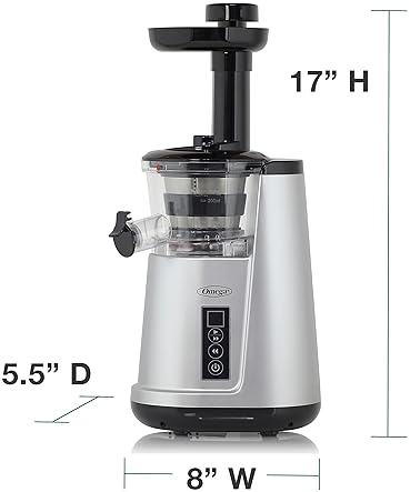 Omega JC3000SV13 Vertical Masticating Cold Press Juicer - Silver, 65 RPM, 150W