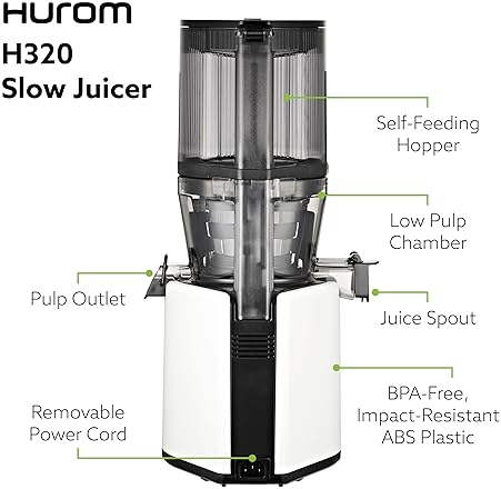 Hurom H320 Slow Juicer | White | Cold Press Juice Machine | High Yield | BPA Free | Easy to Clean